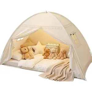 Toddler Bed Canopy Teepee Tent Indoor Play Privacy Sleeping Tent with Light Decor trampoline