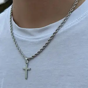 2024Stainless Steel Cross Pendant Necklace, Minimalist and Stylish Men's Chain, Ideal Gift Choice