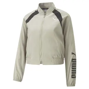 PUMA Womens Fit Woven Fashion Jacket Training Athletic Outerwear Casual - Beige