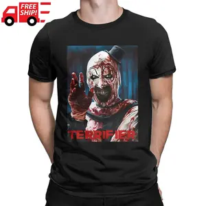 Graphic print gift T-shirt for everyone, clown painting art, horror, screaming movies, novelty T-shirt 100% Vintage Cotton Black Graphic T-Shirt Colorful Big Love Menswear