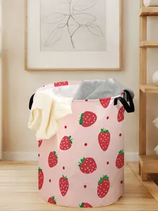 Strawberry Print Laundry Basket with Handle, Durable Foldable Clothes Storage Bin, Large Capacity Toy Organizer for All Seasons