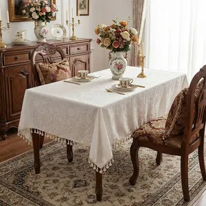 Elegant Lace Fringe Tablecloth, High-End Style American Dining Room Decor, Home Decor, Square Polyester Dustproof Cover, Tea Table Decoration