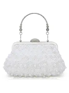 Elegant Faux Pearls Flower Handbag for Women, Evening Bag, Wedding Handbag, Rhinestone Decor Top Handle Handbag,Detachable Chain, Perfect for Special Occasions,Elegant Winter Clutch Bags,Gifts for Her,Monther Gift,Teacher Gift, Fashionable Evening Bag