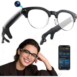 AI  Camera Glasses, 8MP 1080P  Video Recording, Stylish Half-Frame Oval Design, Open-Ear  Audio, AI Assistant & Translation, Black