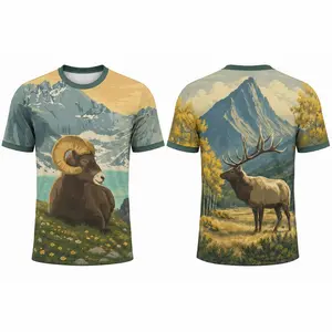 Rocky Mountain Wildlife T-Shirt for Men Women, Bighorn Sheep Elk Scenic Landscape Shirt, Unisex Short Sleeve Travel Souvenir Apparel, Nature Vacation Gift for Campers Hikers Road Trip Mountain Lovers Gift