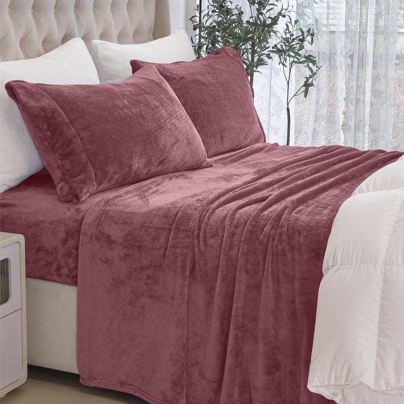 Elegant Comfort 4-Piece Velvet Plush Flannel Sheet Set - Ultra-Soft Cozy Bedding for Warmth and Comfort.