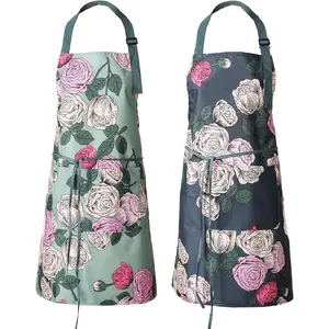 2 Pack Floral Aprons with Pocket Blooming Womens  Adjustable Cooking Aprons Kitchen Gardening Salon