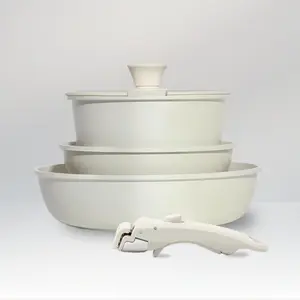 Gourmetific 5 Piece Mini Cookware Set Non Stick Pots and Pans, Compact Ceramic Skillet Saucepan with Removable Handle, Stackable Space Saving Kitchen Cookware for Induction Gas and Oven, Easy Clean Cooking Essentials