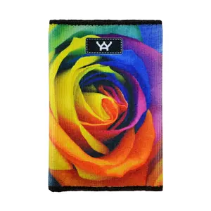 212 MAIN Men's Slim Front Pocket Card Holder Wallet - 1206 Model, Compact Shape, Woven Elastic, Eco-Polyester, RFID Blocking, Rose Print (50 Shades of Rose)