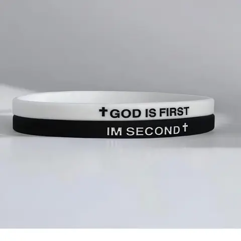 Faith-Inspired Silicone Elastic Rubber Bracelet - "God Is First I Am Second" Christian Charm Jewelry with Bible Verses, Inspirational Gifts for Women including Statement, Cross & Christian Charm Bracelets & Bangles, Bracelets For Women