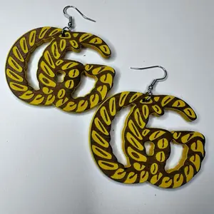 2" Wood Bamboo Look Fashion Earrings Natural Colors with Unique Pattern Design