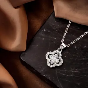 Zircon Sparkling Four Leaf Clover Pendant Necklace - Elegant Daily Wear for Women - Natural Stone Jewelry with Boho and Vintage Style
