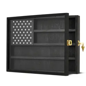 Military Challenge Coin Display Case with Wooden Frame & Acrylic Glass - Wall-Mount or Tabletop Showcase for Army, Navy, , Police , Poker Chips, Medals & Collectibles - 15"w x 11"h