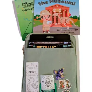 Dinosaur Lovers' Padded Book Holder Bundle with Coloring Book Children's Book Markers 3D Printed Dinosaur Tea Stickers Set for Kids Tablet
