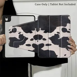 Black White Cow Print Tablet Case, 360° Rotating Protective Cover with Pen Holder, Slim Anti-Slip Stand Case, Compatible with 10.5/13 inch Tablets, Trendy Gift for Women Girls