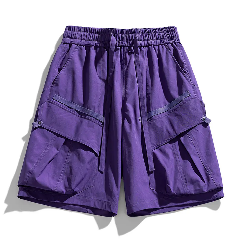 Men's Retro Workwear Athletic Shorts, Heavyweight Draped Fabric with Multiple Pockets and Adjustable Drawstring Waist, M, Straight Pants