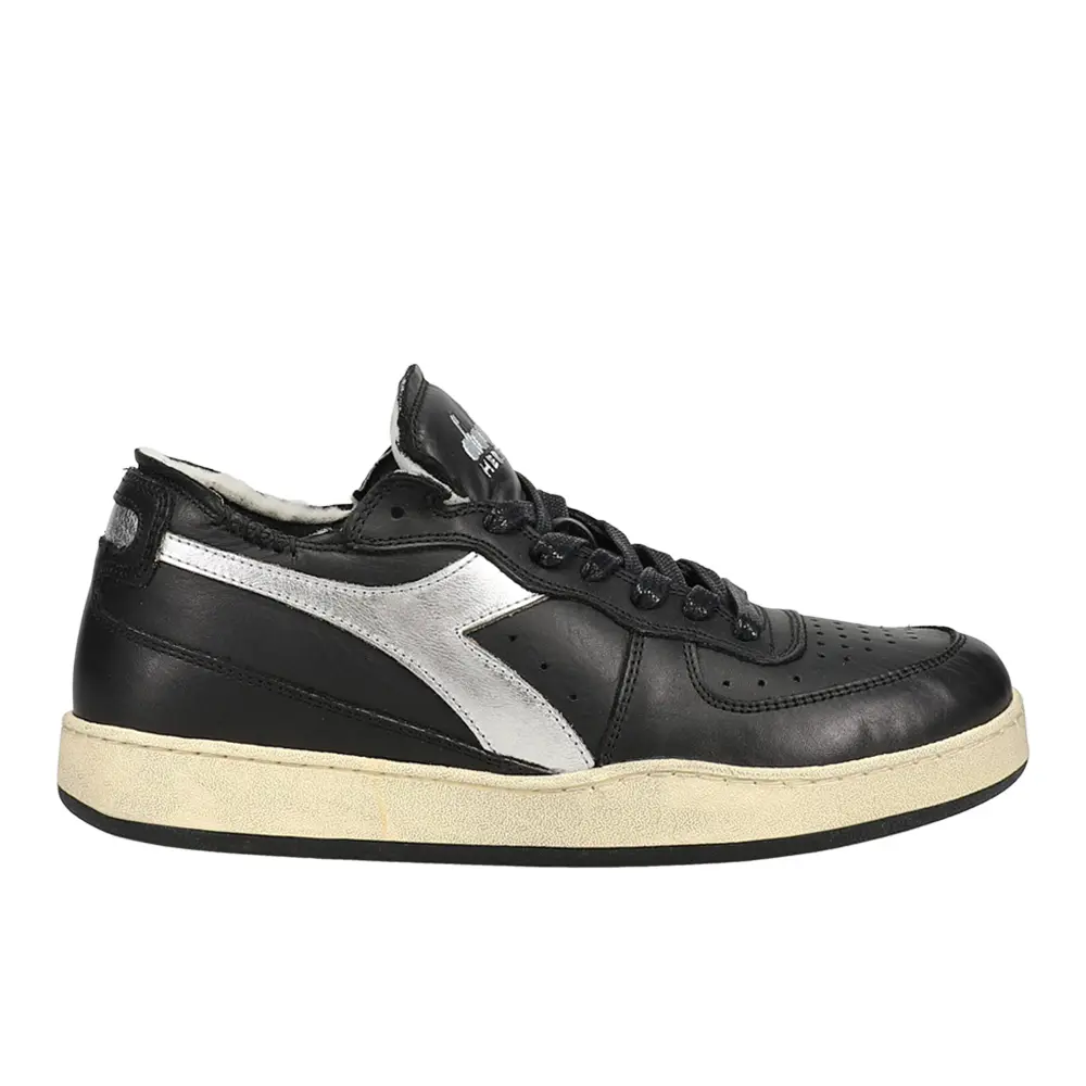 diadora Mens Mi Basket Row Cut New Moon Metallic Lace Up Sneakers Shoes Casual - Black