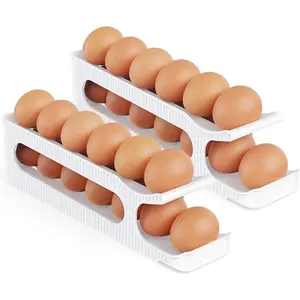 Egg Holder for Fridge, 2 Tiers Auto Rolling Forward Egg Storage Organizer for Refrigerator, Slim Space Saving Container, Dispenser - Egg Roller for Eggs 24 Count