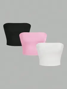 Women's Simple Solid Color Crop Tube Top, Casual Minimalist Basic Sleeveless Strapless Cropped Tops for Summer, Ladies Clothes for Daily Wear