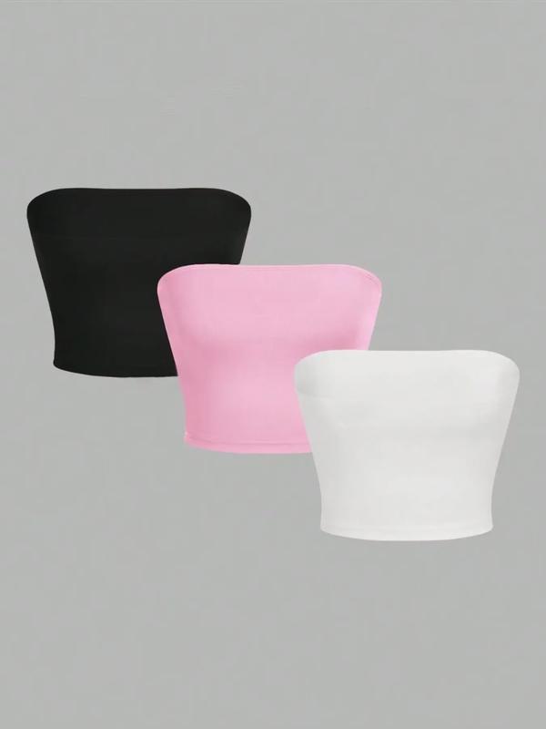 Women's Simple Solid Color Crop Tube Top, Casual Minimalist Basic Sleeveless Strapless Cropped Tops for Summer, Ladies Clothes for Daily Wear