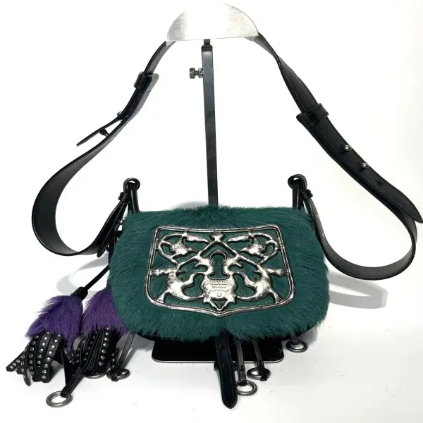 Pre-owned PRADA Teal Fluffy Cross Body Bag Chic Crossbody Purse, Fashionable Shoulder Bag, Collectibles (Blue & Purple Accents), Fluffy Crossbody Bag