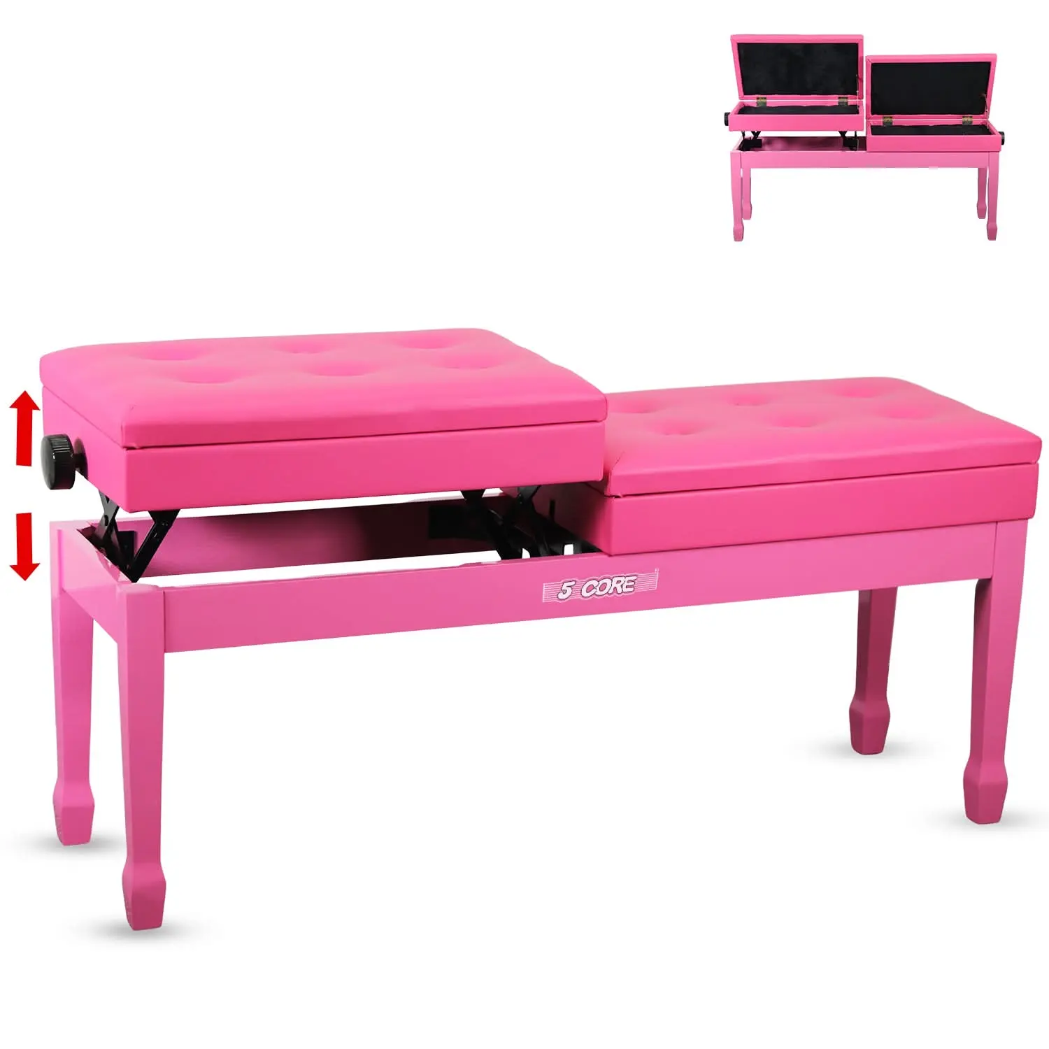5 Core Duet Piano Bench 3.5 Inch Padded Cushioned Stool Wooden Heavy Duty Musician Chair w Storage