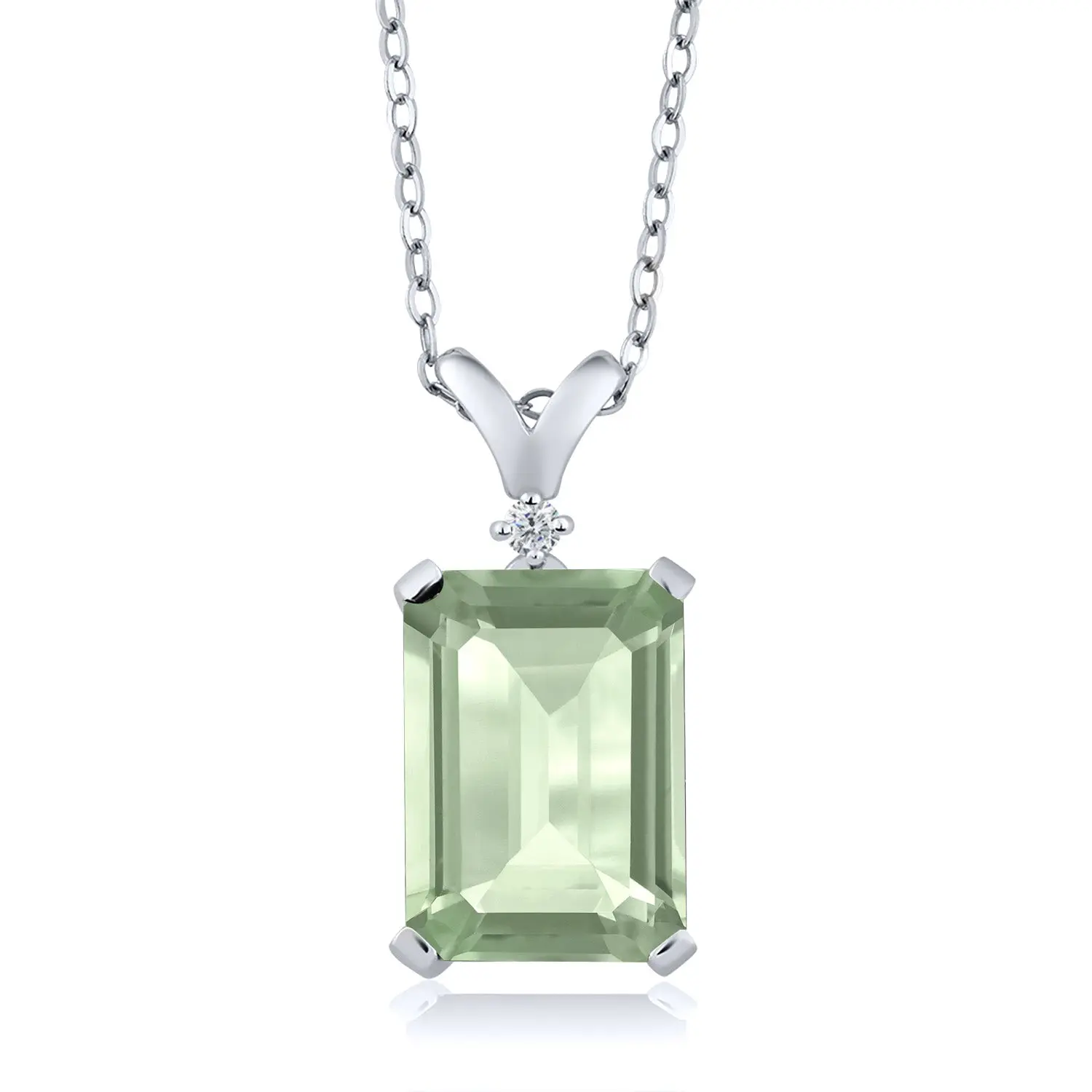 5-10 Cttw Gemstone Birthstone and White Diamond Pendant Necklace for Women | 925 Sterling Silver | Emerald Cut 14X10MM | Includes 18 Inch Chain | Fine Jewelry for Her Mom Wife