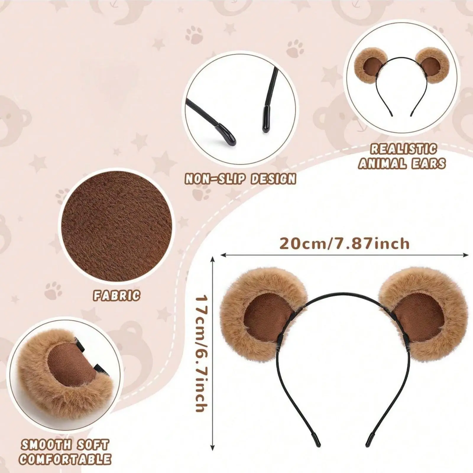 1pc Valentine's Day Brown Bear Ears Headband,Cute Plush Bear Hair Hoop with Movable Ears,Perfect for Makeup,Face Washing Animal