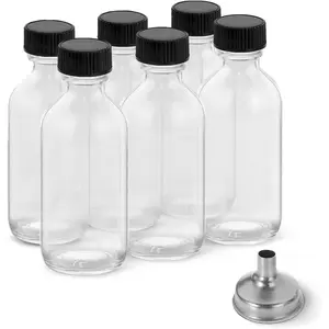 6 Pack 2 oz Shot Bottles with Caps & Stainless Steel Funnels, Juicing Bottle Reusable Glass, Mini Travel Bottles, 60ml Small Jars with Lids for Potion, Ginger Shots, Oils, Juice