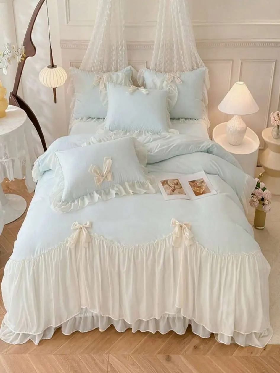 3pcs Princess Style Lace Bedding Set, White Butterfly Decor Duvet Cover And Pillowcase