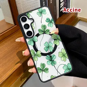Magnetic Phone Case Compatible with Samsung Galaxy S26 S23 Ultra S24 Plus S25 Edge S22+ FE St. Patrick‘s Day Clover Reverie Tapestry Clear Acrylic Back Drop Protection Pocket-Friendly Cellphone Cover Gift