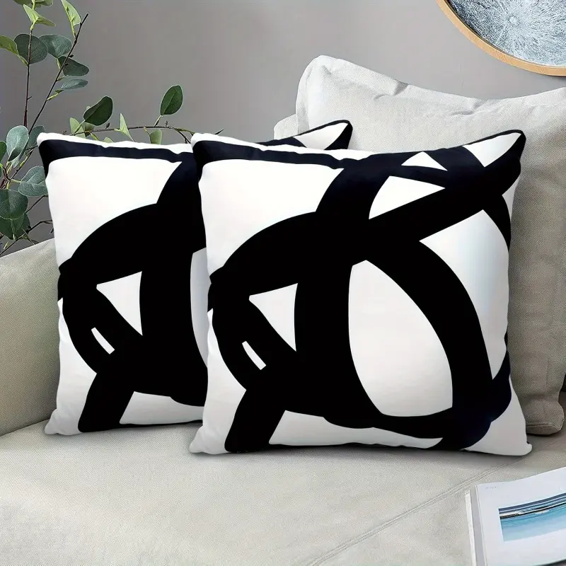2pcs Modern Abstract Geometric Pillow Covers - Neutral-Tone Zippered Cases Suitable for Modern Farmhouse, Minimalist & Scandinavian Decor - Machine-Washable Decorative Sofa Bed Accent Pillows Bedroom Decorative Accessories (Contemporary) Cushion Covers