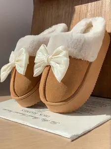 New Versatile Casual Fuzzy Slippers, Indoor Home Thick Sole Anti-Slip Outdoor Slipper, House Slippers, Textile Upper PVC Sole, Plain Style