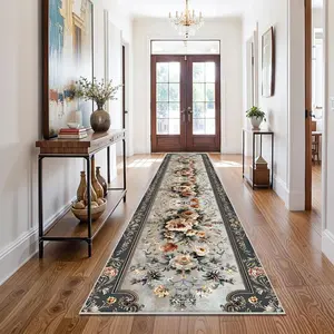 Floral Pattern Long Rug, 1 Count Non-slip Washable Floor Mat, Decorative Carpet for Home Living Room Bedroom Entrance Kitchen, Household Decorative Rug, Decorative Area Rug, Indoor Floor Rug, Home Decorative Rugs