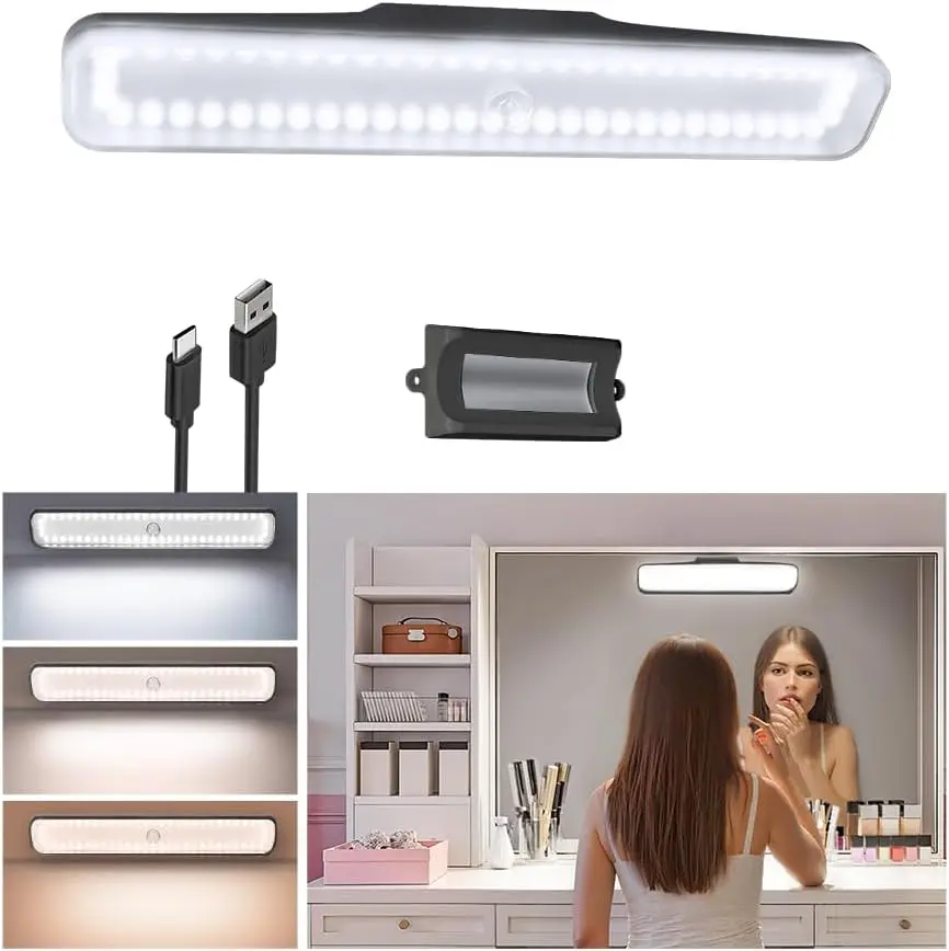 Wireless Makeup Light 1 Pack, Vanity Lights for Mirror,Bathroom Mirror Light, Rechargeable, 3 Color Modes, Stepless Dimming, Touch Control, Adjustable Angle, Black, Women's Gifts