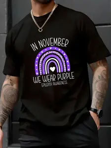 Unisex 100% Cotton November Is Purple Rainbow Epilepsy Awareness Month Tee - Sports Fans' Favorite, Team Spirit, Everyday Casual Shirt