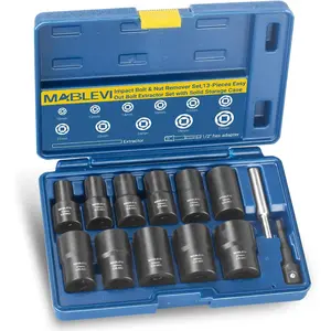 13 PCS Bolt Extractor Set, 1/2" Drive Lug Nut Remover Tool with Center Bar for Damaged, Frozen, Studs, Rusted, Rounded-Off & Screws
