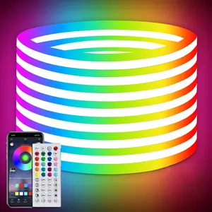 16.4-inch neon light cord, LED light cord with remote control, multi-mode light cord, outdoor RGB LED light waterproof, music synchronization game, suitable for living room or bedroom