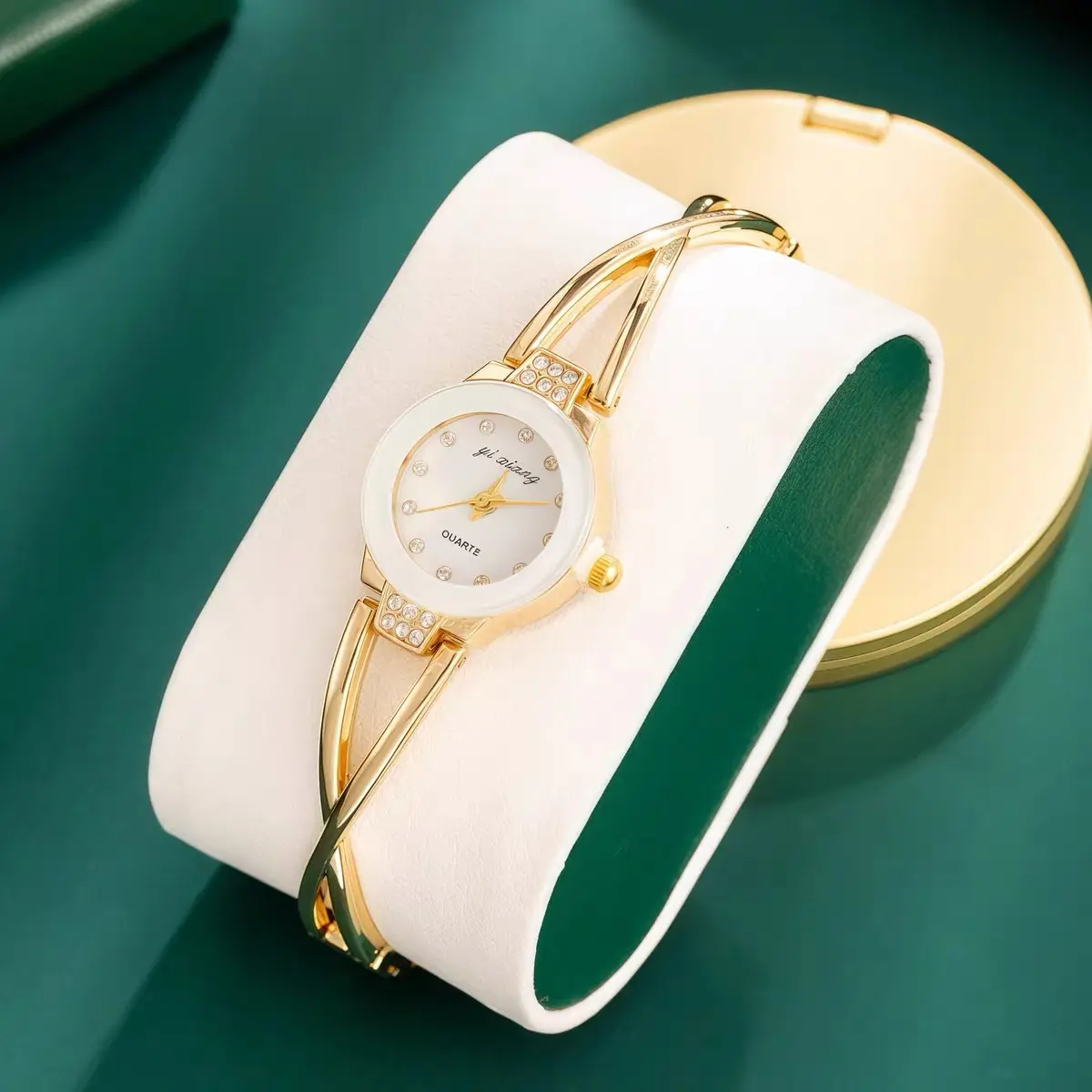 Women Luxury Crystal Watch Bracelet 2PcsSet Bling Rhinestone Quartz Wristwatch GiftFor Her