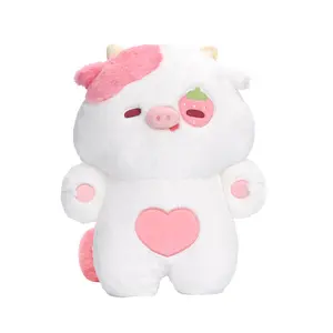 MeWaii Cute Hug Family Strawberry cows Plush Pillow, Kawaii Plushies Strawberry cows Stuffed Toy,  Soft Squishy Cuddle Pillow Birthday Gifts Halloween Christmas Gift for Girls Boys