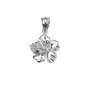 Claddagh Gold Dainty Sterling Silver CZ Caribbean Hibiscus (Malvaceae) Pendant