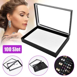 Jewelry Rings Display Organizer Case Tray Holder Earrings Storage Box 100 Slots