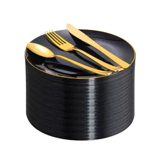 40 Pcs & Gold Plastic Plates Set, Reusable Party Supplies, Includes Dessert Plates, Cutlery for Weddings, Birthdays, Christmas, Plastic Dinnerware Sets