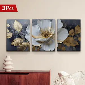 Flower Pattern Canvas Painting with Frame, 3 Counts/set Modern Abstract Flower Art Painting, Wall Art Decor for Home Living Room Bedroom Office, Ornaments