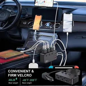 226W Cigarette Lighter Splitter 9-in-1Design,Multi-Port Car Charger Adapter with 3 Socketsand Dual PD USB-C, 4 USB Fast Charging Portsfor Multiple Devices, LED Voltage Display withIndependent Switches, Professional 12V-24vAuto Accessory #SummerVibes