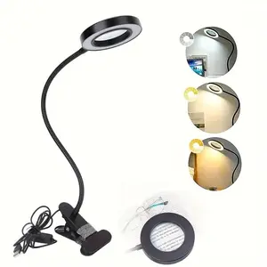 5x Magnification LED Reading Lamp, Electronic Lamp, USB Powered, 10 Brightness Levels, 3 Modes, Flexible Neck, Ideal for Home Office, Gaming, Repair, Learning, Indoor Lighting, Desk Lighting