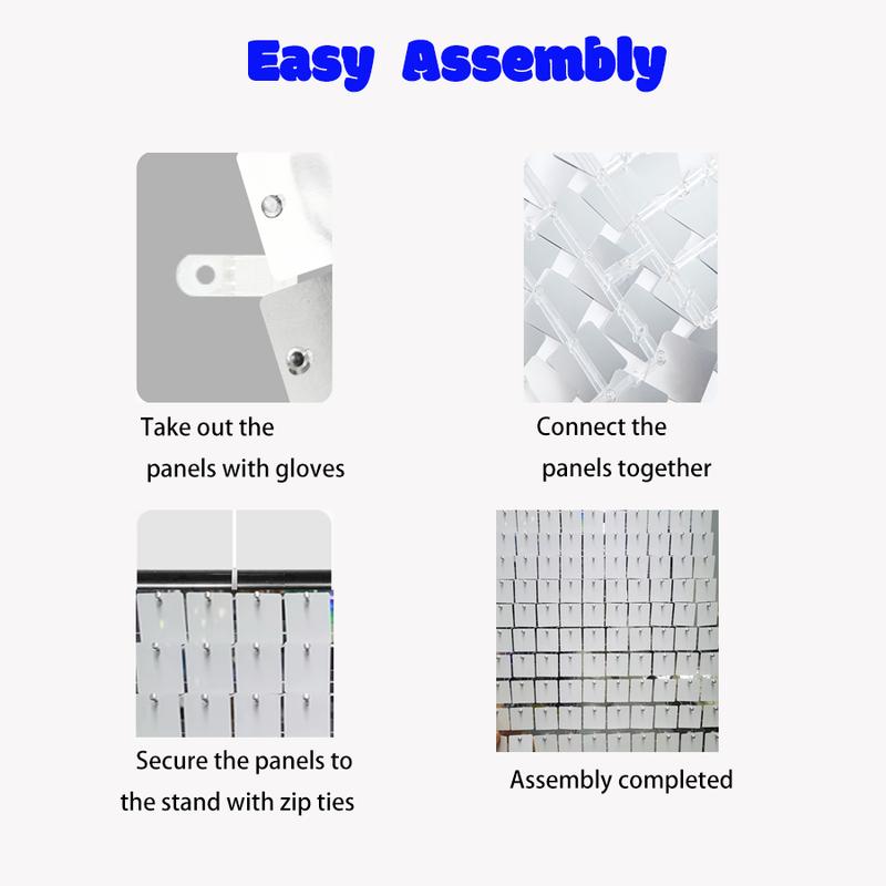 4x6 feet white reflective wall background with 24 pieces of white sequin background decorative panels, suitable for birthdays, New Year's, Christmas, anniversaries, weddings, Valentine's Day, Easter decoration banners, party supplies