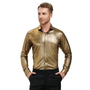 PJ PAUL JONES Men's 70s Disco Shirts Luxury Metallic Sequins Button Down Long Sleeve Party Shirt Nightclub Costume Tops