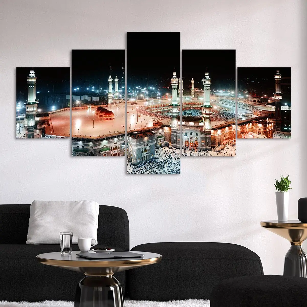 Grand Night Worship Scene at Masjid al - Haram, 5 Counts Unframed Canvas Posters, Unframed Art Print, Decorative Artwork, Decoration, Artistic Home Decor, Home Poster, Living Room, Bedroom, Office, Corridor Decor, Modern Home Decor
