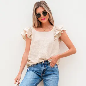 Gossamer Pink Textured Bow Knot Frilled Butterfly Sleeve Blouse